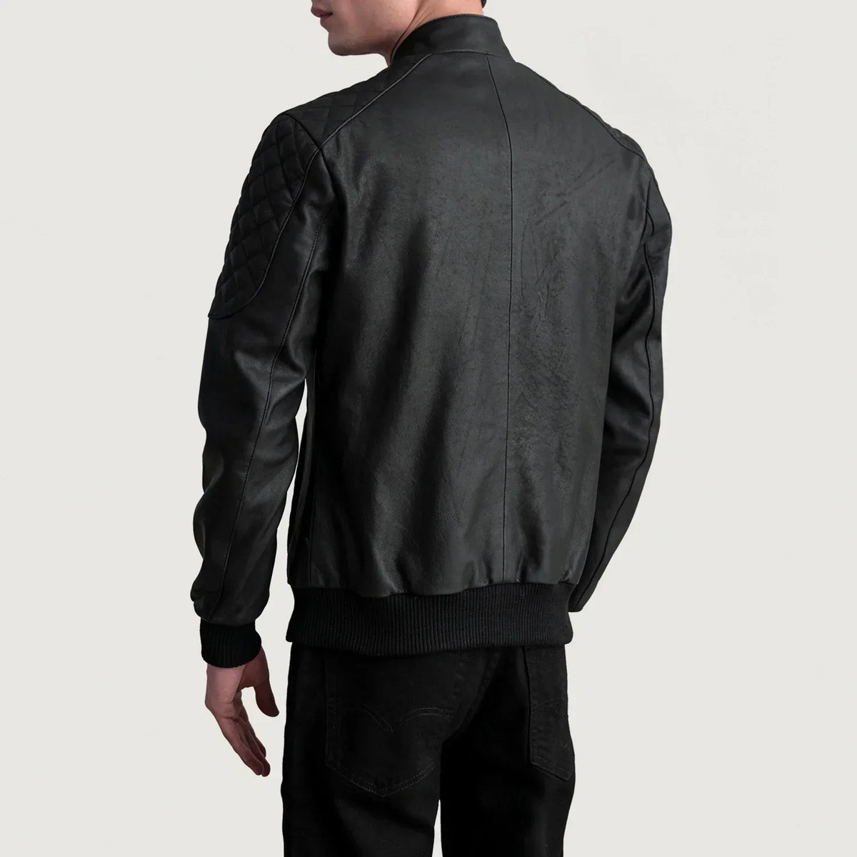 Sven Tumbled Black Leather Bomber Jacket - men's jacket in black premium leather, view 6