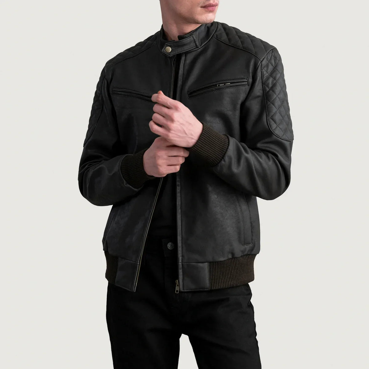 Sven Tumbled Brown Leather Bomber Jacket - men's jacket in brown premium leather, view 1