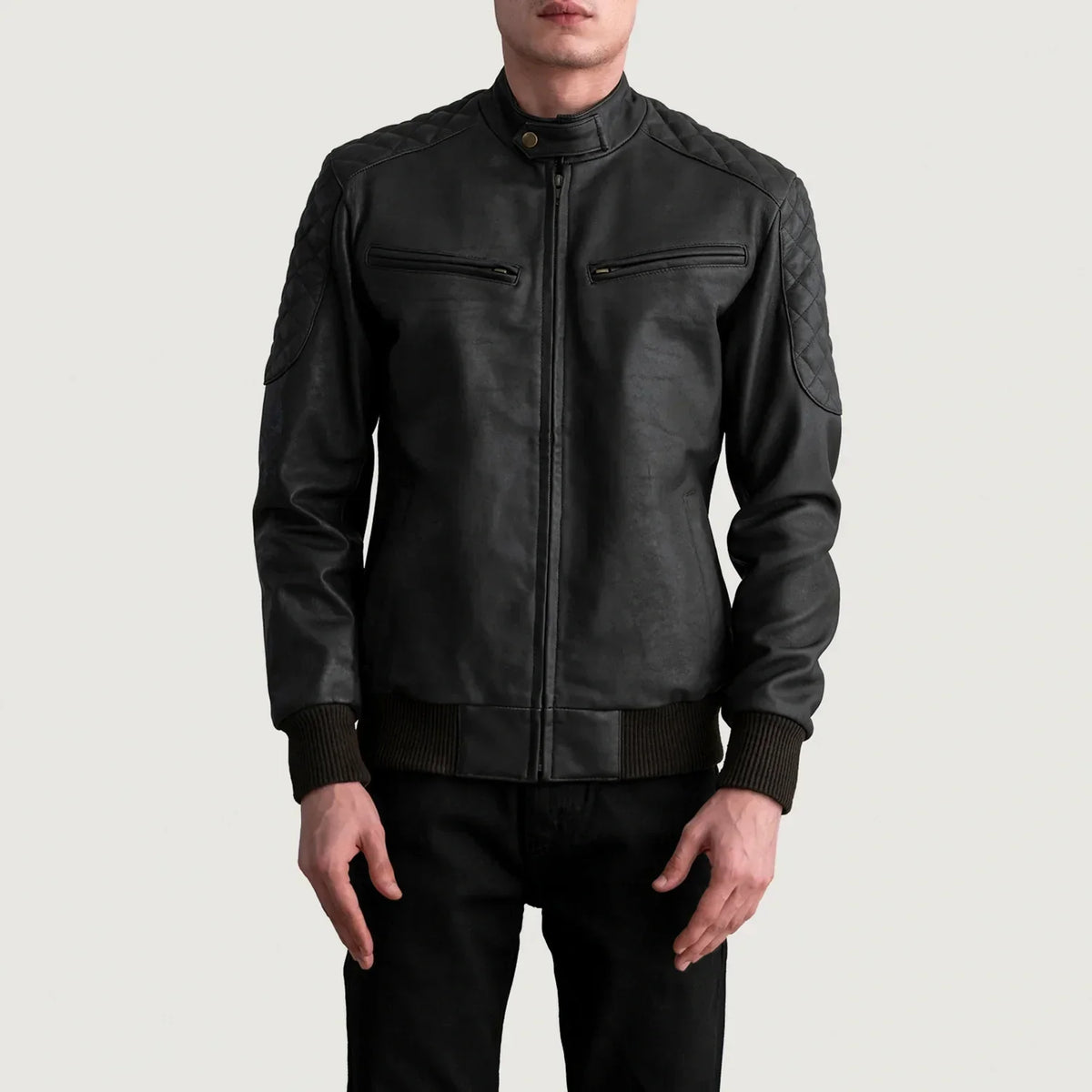 Sven Tumbled Brown Leather Bomber Jacket - men's jacket in brown premium leather, view 3