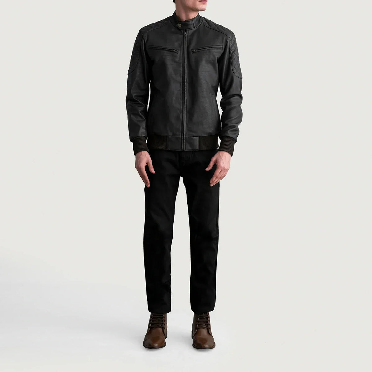 Sven Tumbled Brown Leather Bomber Jacket - men's jacket in brown premium leather, view 4