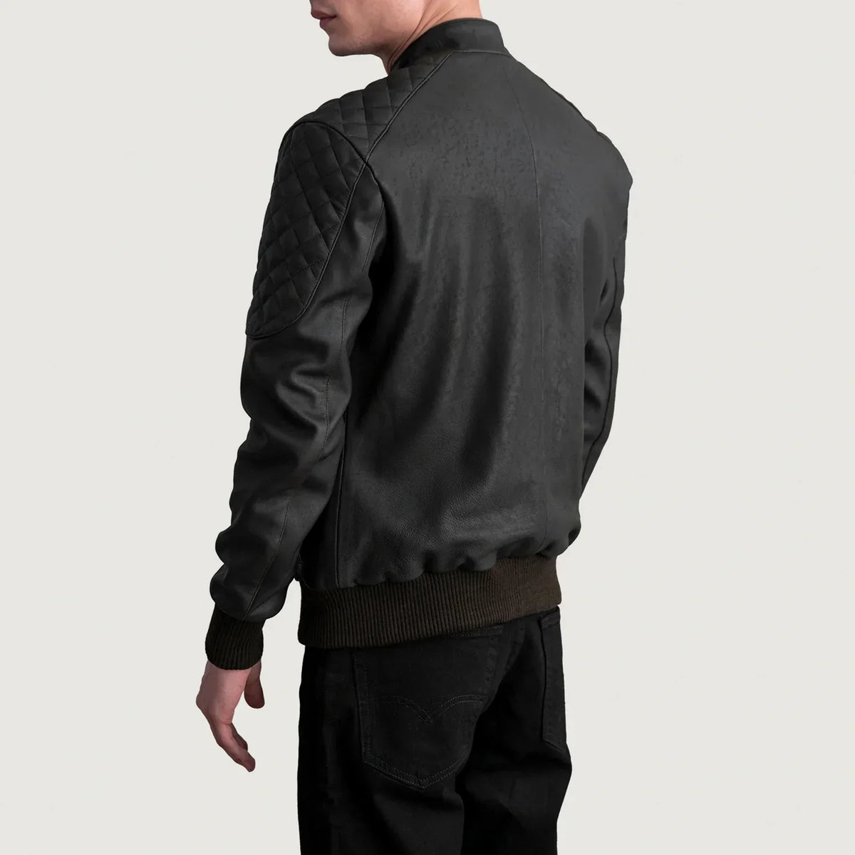 Sven Tumbled Brown Leather Bomber Jacket - men's jacket in brown premium leather, view 6