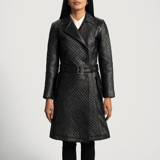 Sweet Susan Black Leather Trench Coat - women's coat in black sheepskin leather, view 1