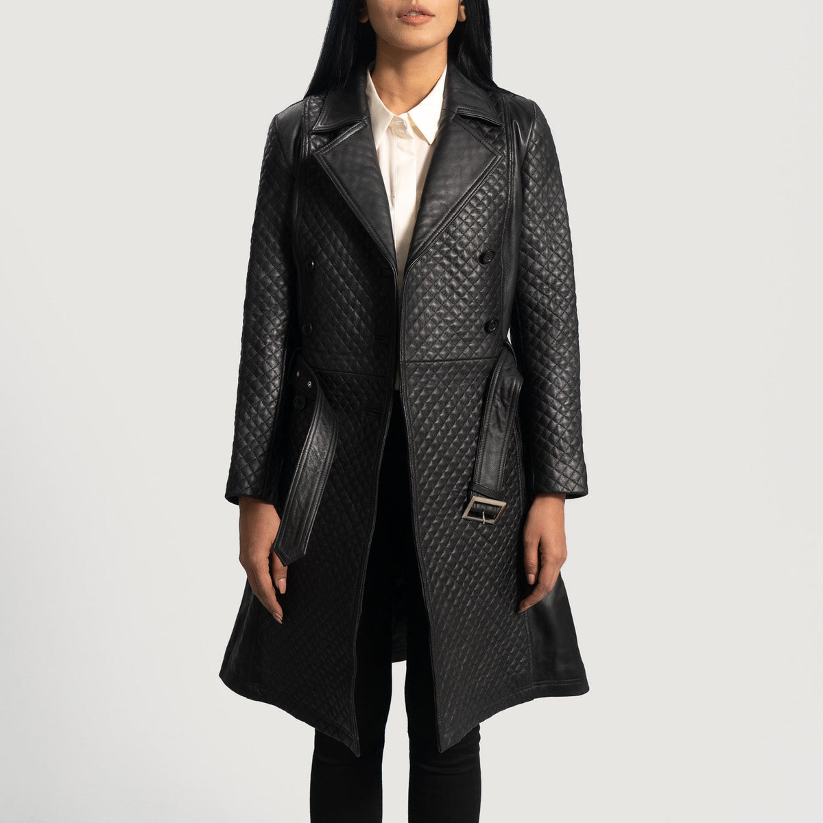 Sweet Susan Black Leather Trench Coat - women's coat in black sheepskin leather, view 4