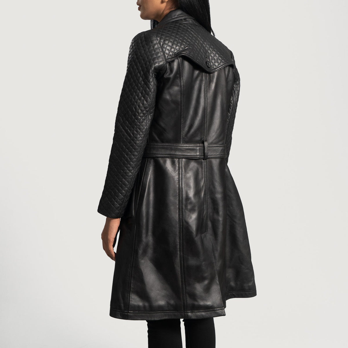 Sweet Susan Black Leather Trench Coat - women's coat in black sheepskin leather, view 5