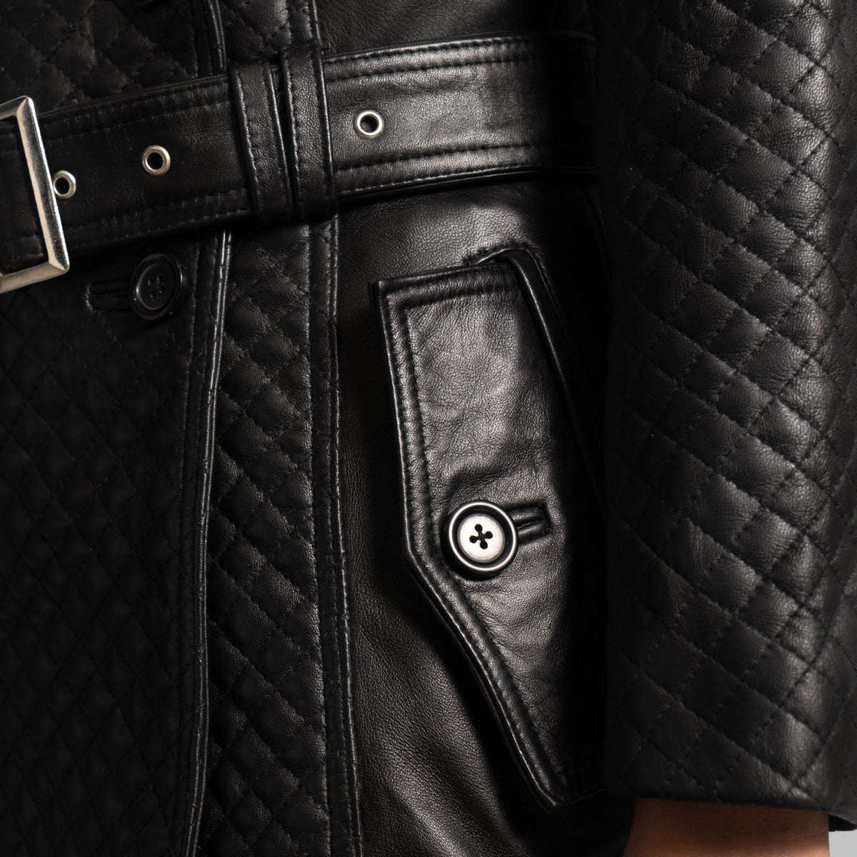 Sweet Susan Black Leather Trench Coat - women's coat in black sheepskin leather, view 6