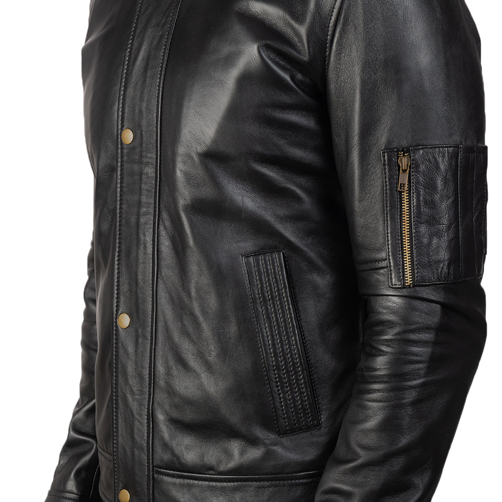 Tea House Black Leather Biker Jacket - men's jacket in black sheepskin leather, view 6