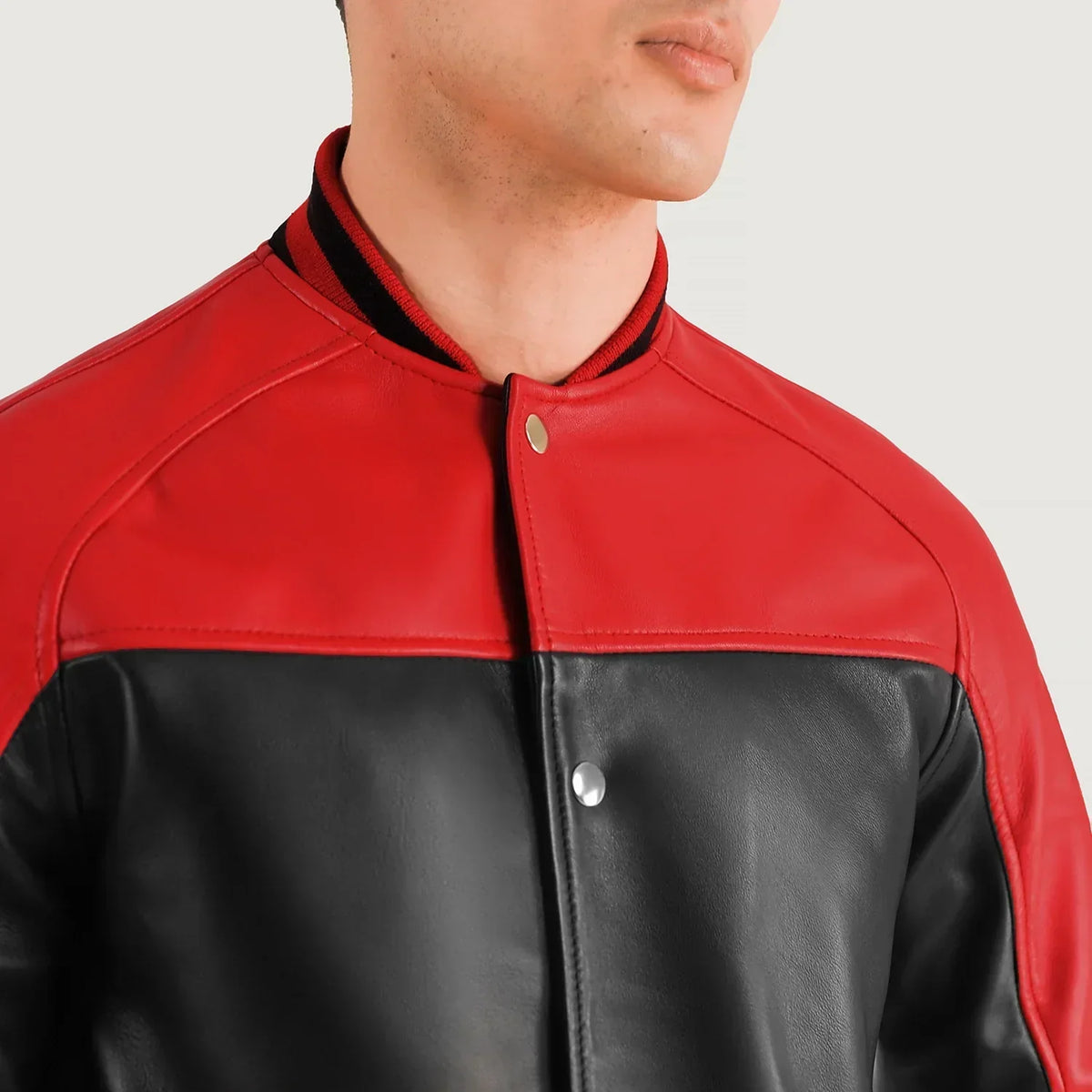Terrance Black & Red Leather Varsity Jacket - men's jacket in black & red sheepskin leather, view 3