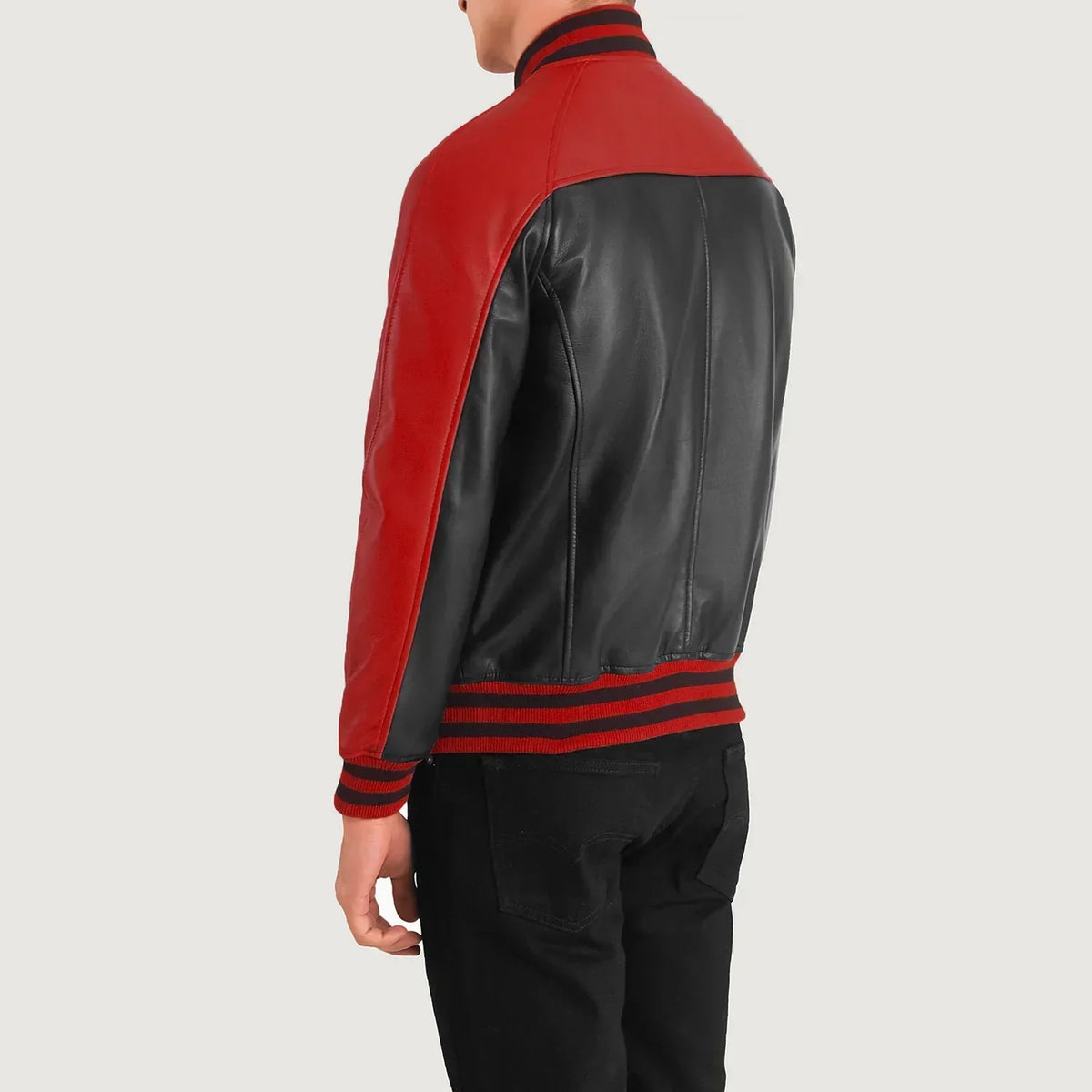 Terrance Black & Red Leather Varsity Jacket - men's jacket in black & red sheepskin leather, view 4