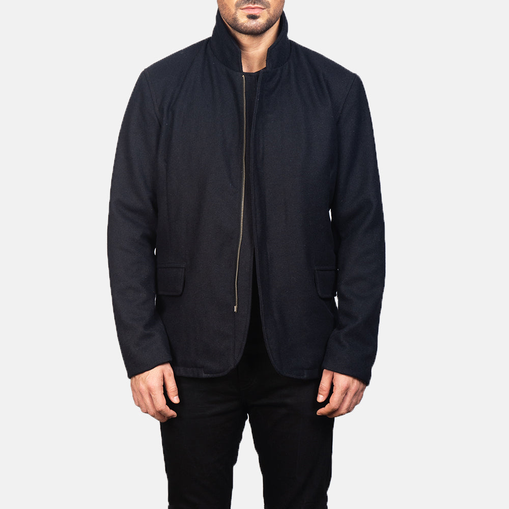 Thomas Black Wool Jacket - men's jacket in black wool, view 1
