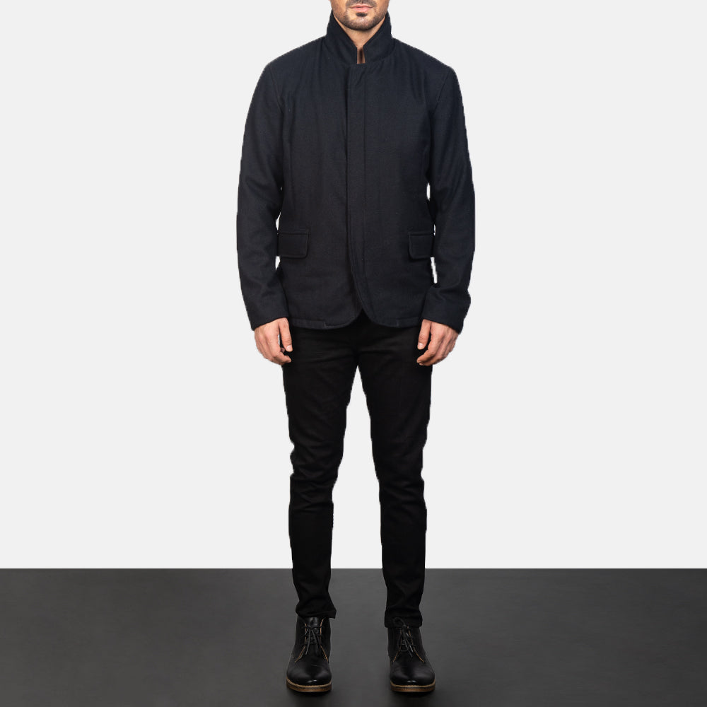 Thomas Black Wool Jacket - men's jacket in black wool, view 3