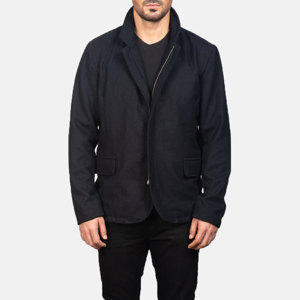 Thomas Black Wool Jacket - men's jacket in black wool, view 4