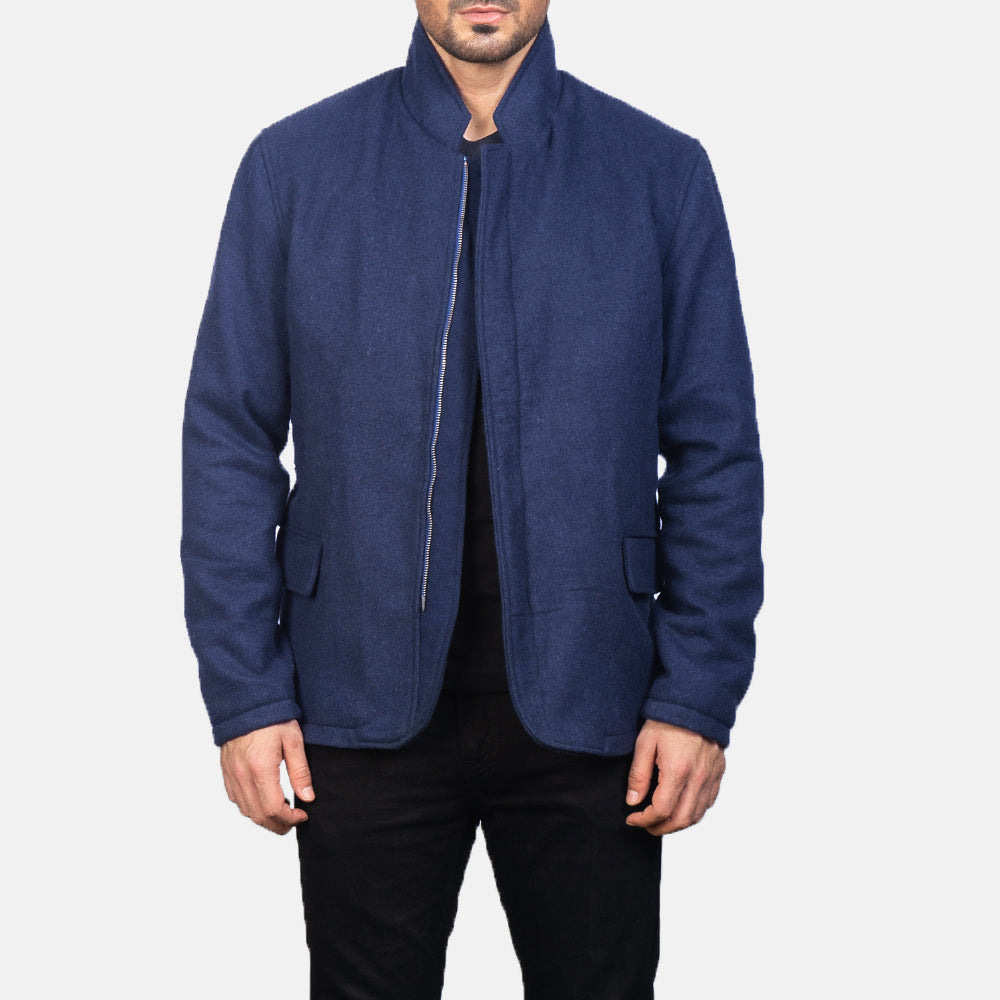 Thomas Blue Wool Jacket - men's jacket in blue wool, view 1