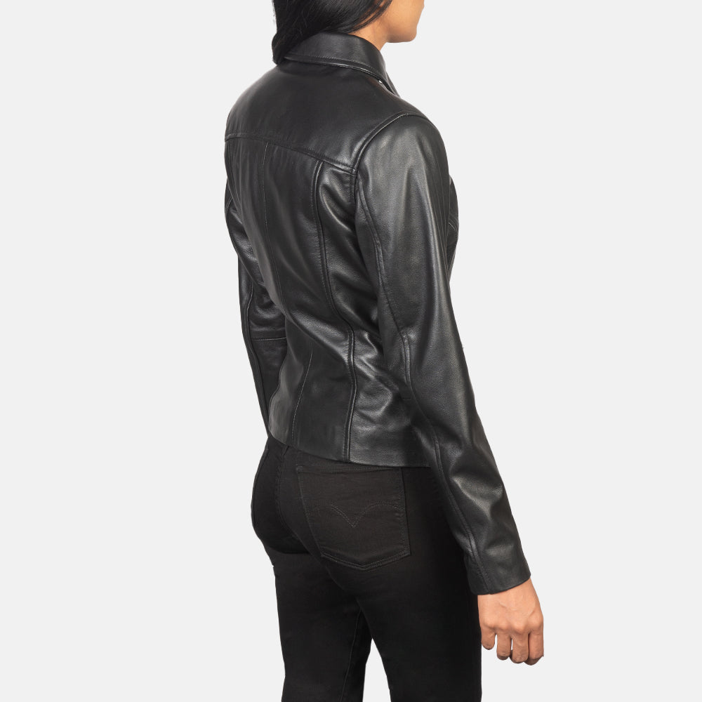 Tomachi Black Leather Jacket - women's jacket in black sheepskin leather, view 5