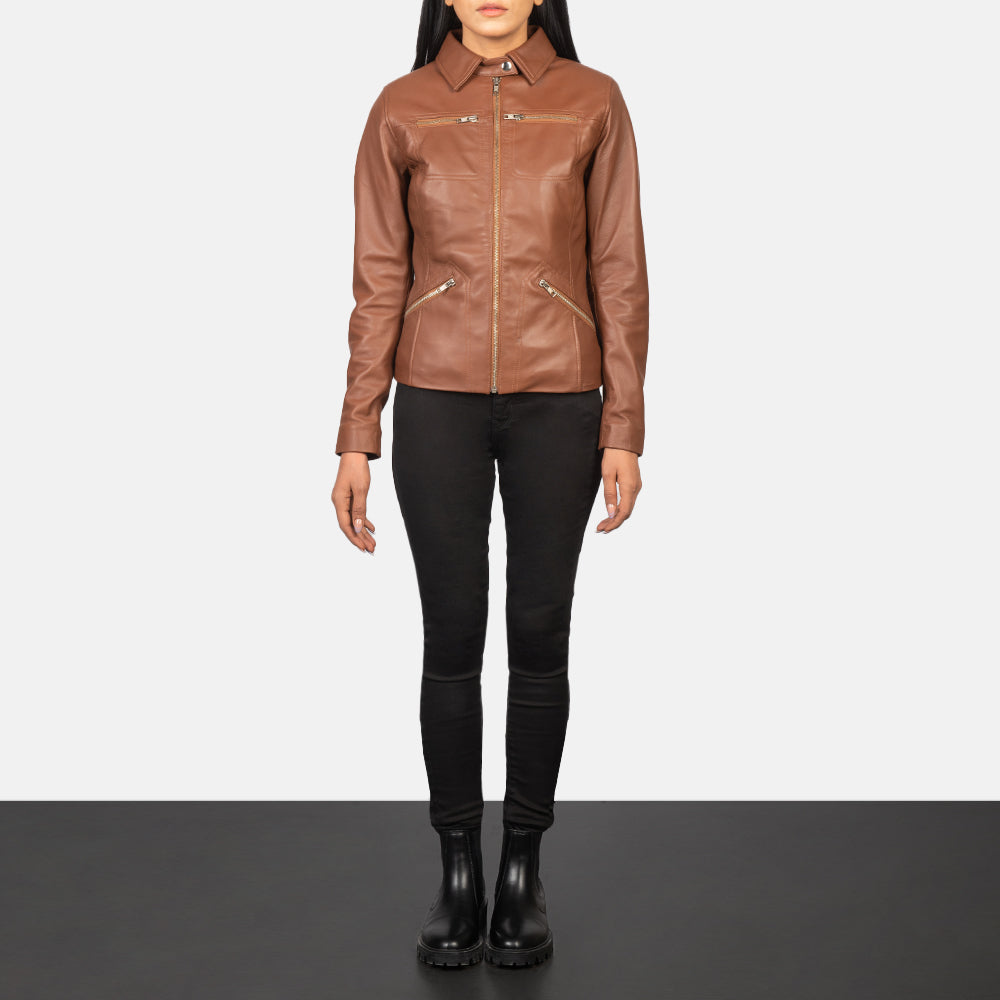 Tomachi Brown Leather Jacket - women's jacket in brown sheepskin leather, view 3