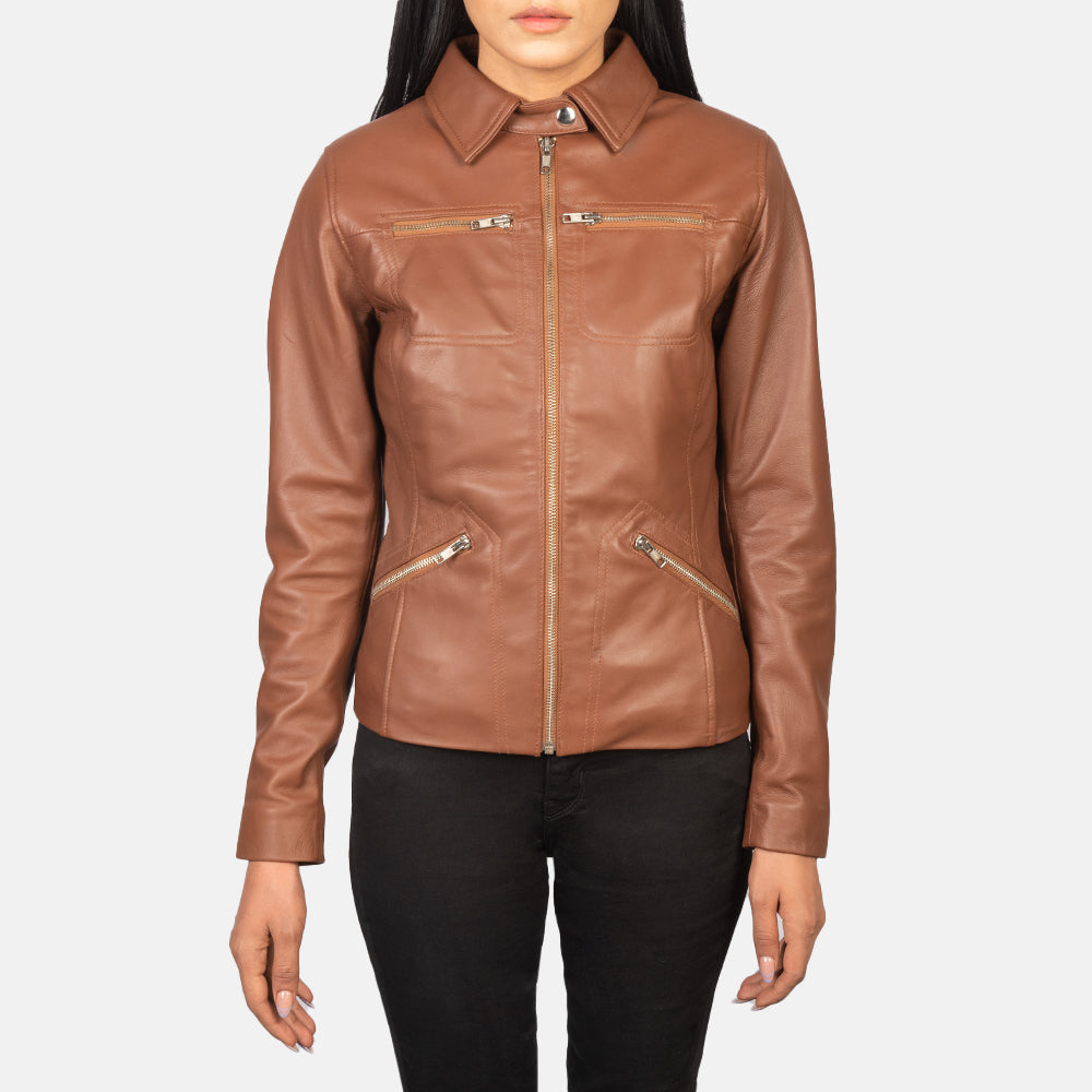 Tomachi Brown Leather Jacket - women's jacket in brown sheepskin leather, view 4