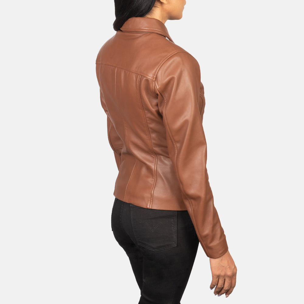 Tomachi Brown Leather Jacket - women's jacket in brown sheepskin leather, view 5