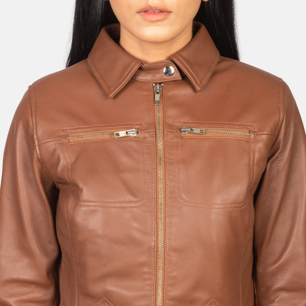 Tomachi Brown Leather Jacket - women's jacket in brown sheepskin leather, view 6
