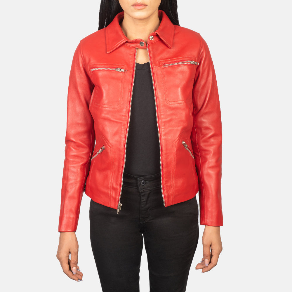Tomachi Red Leather Jacket - women's jacket in red sheepskin leather, view 1