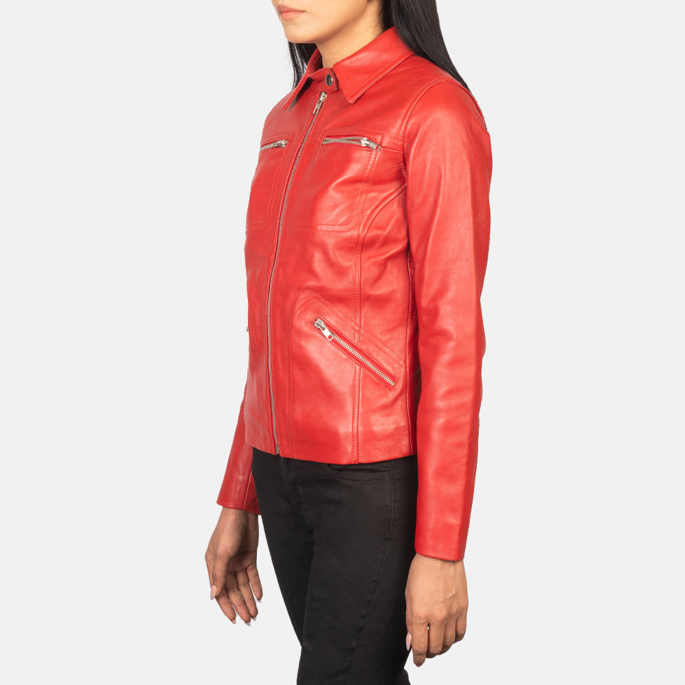 Tomachi Red Leather Jacket - women's jacket in red sheepskin leather, view 2