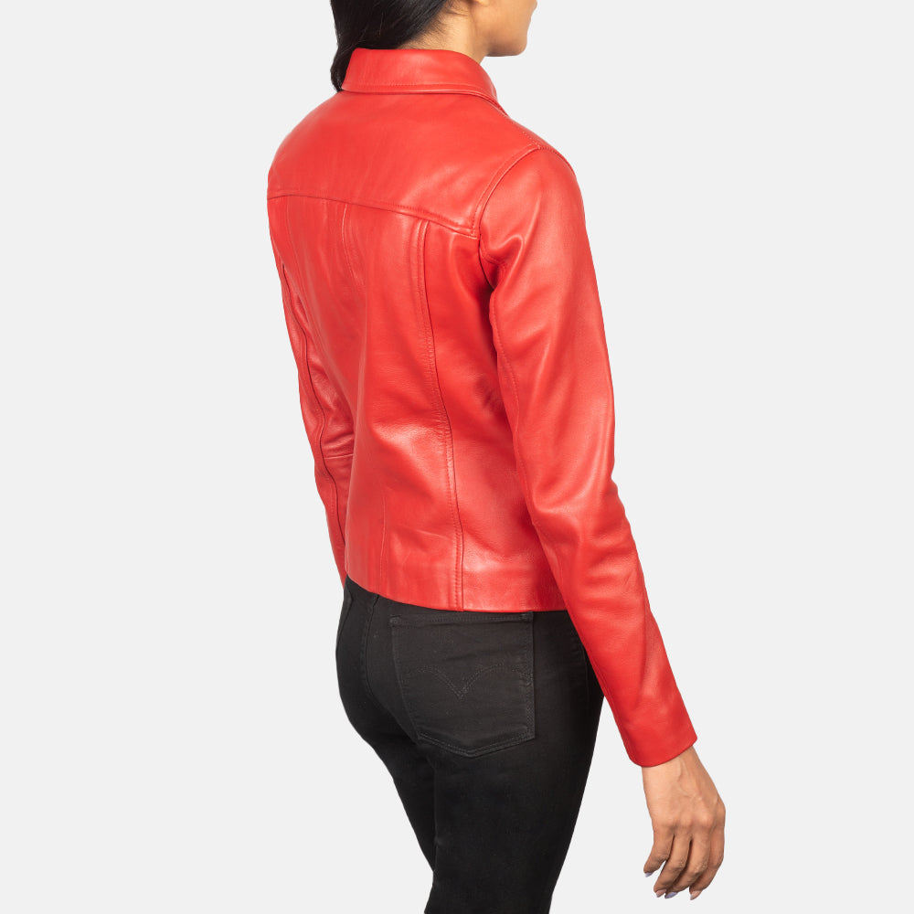 Tomachi Red Leather Jacket - women's jacket in red sheepskin leather, view 5