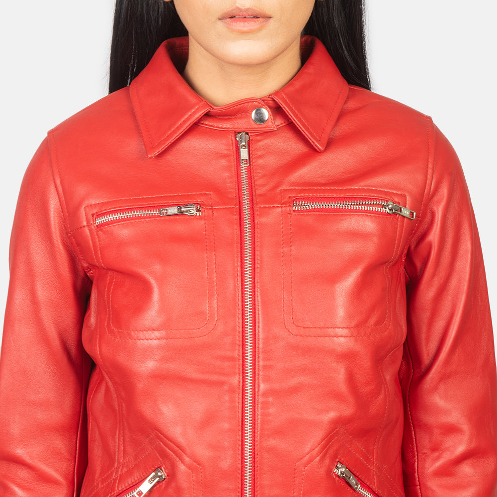 Tomachi Red Leather Jacket - women's jacket in red sheepskin leather, view 6