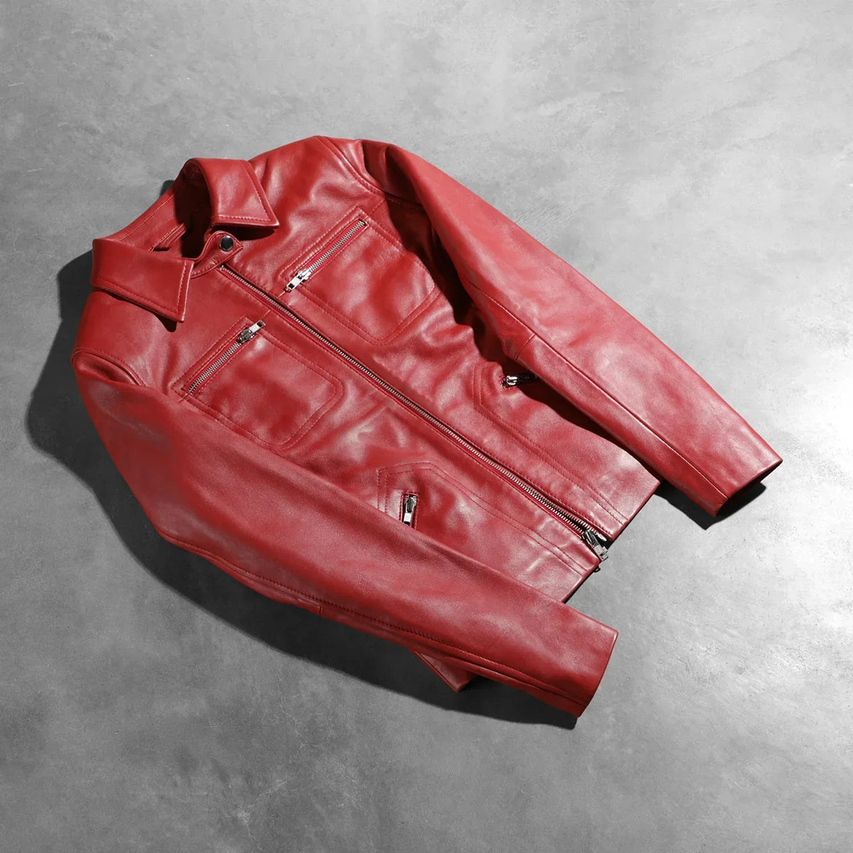 Tomachi Red Leather Jacket - women's jacket in red sheepskin leather, view 7