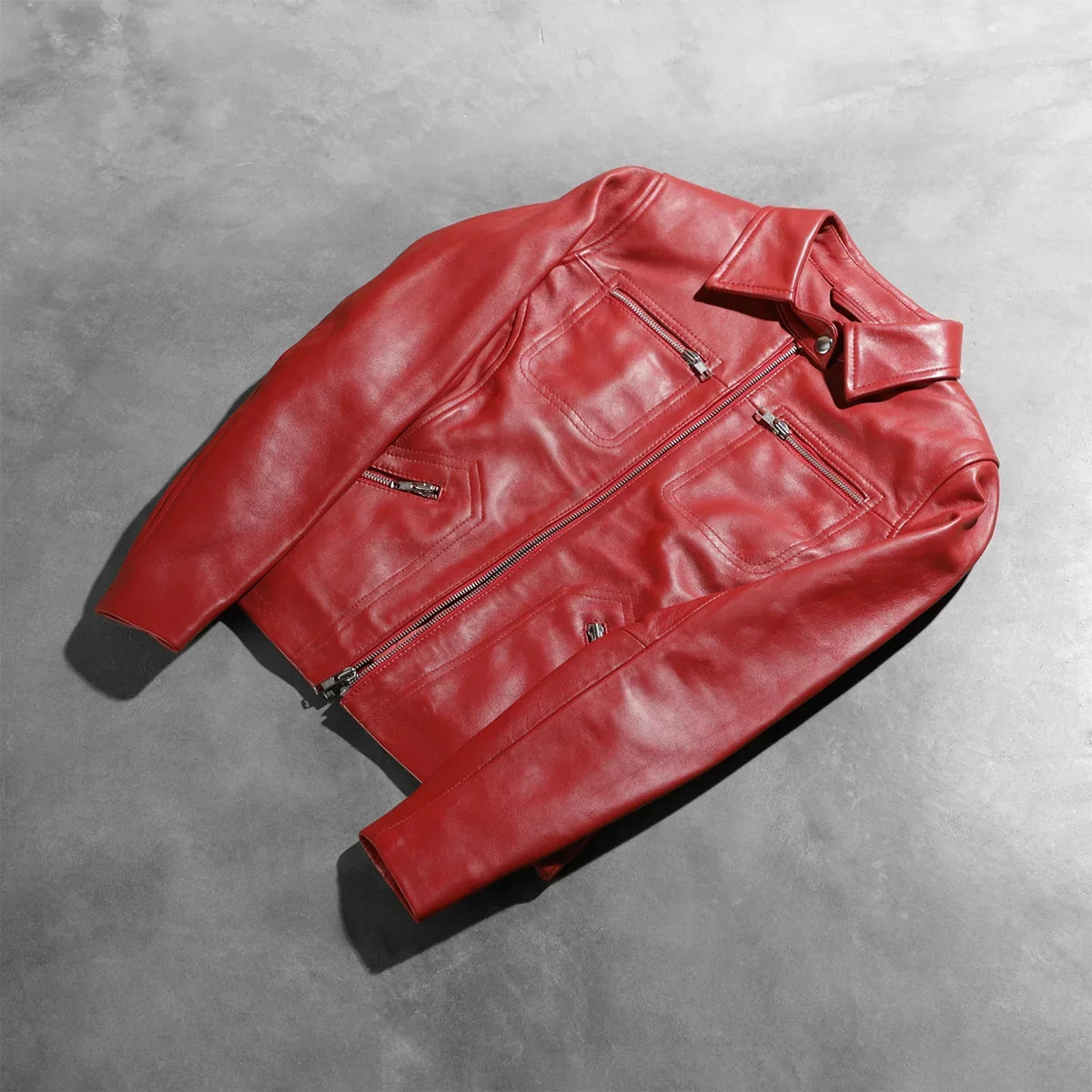 Tomachi Red Leather Jacket - women's jacket in red sheepskin leather, view 8