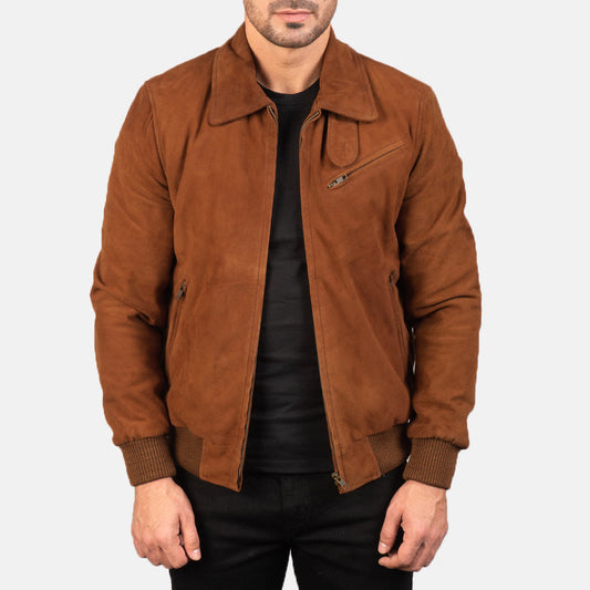 Tomchi Tan Suede Leather Jacket - men's jacket in tan suede leather, view 1