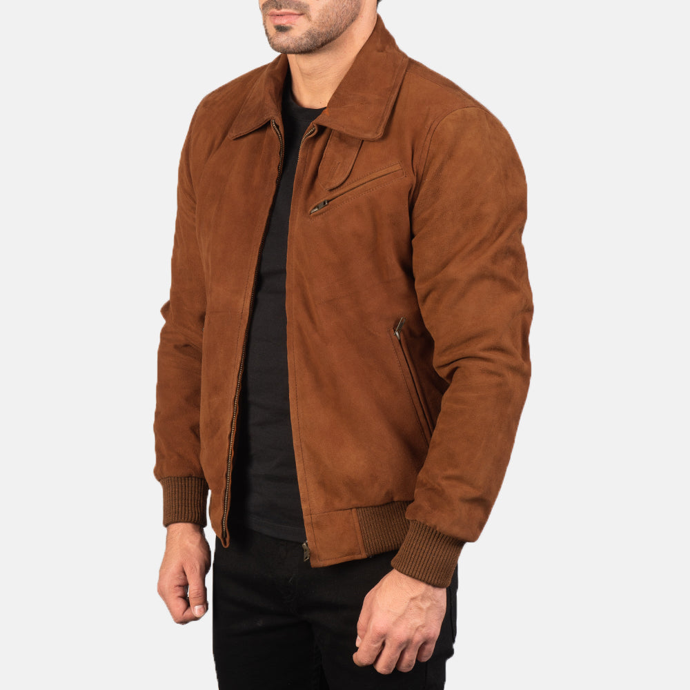 Tomchi Tan Suede Leather Jacket - men's jacket in tan suede leather, view 2