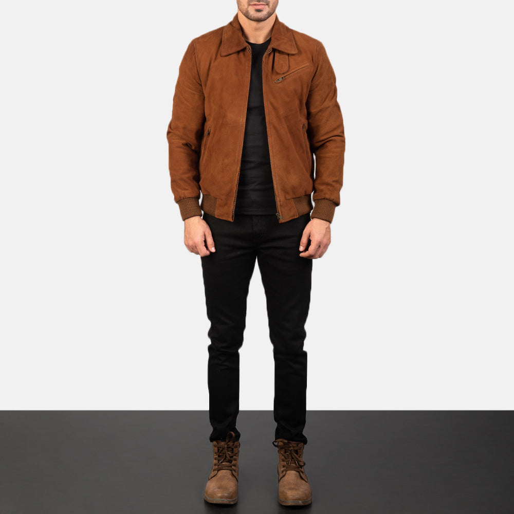 Tomchi Tan Suede Leather Jacket - men's jacket in tan suede leather, view 3