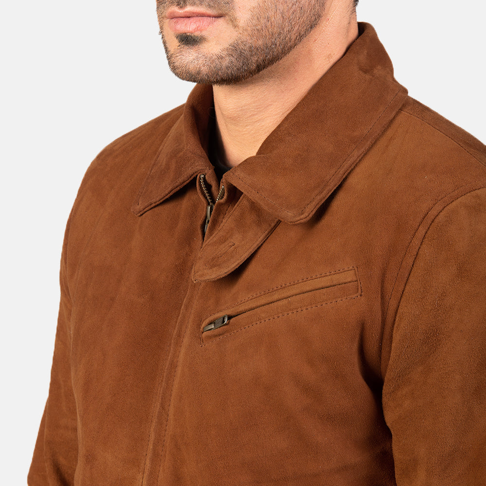 Tomchi Tan Suede Leather Jacket - men's jacket in tan suede leather, view 5