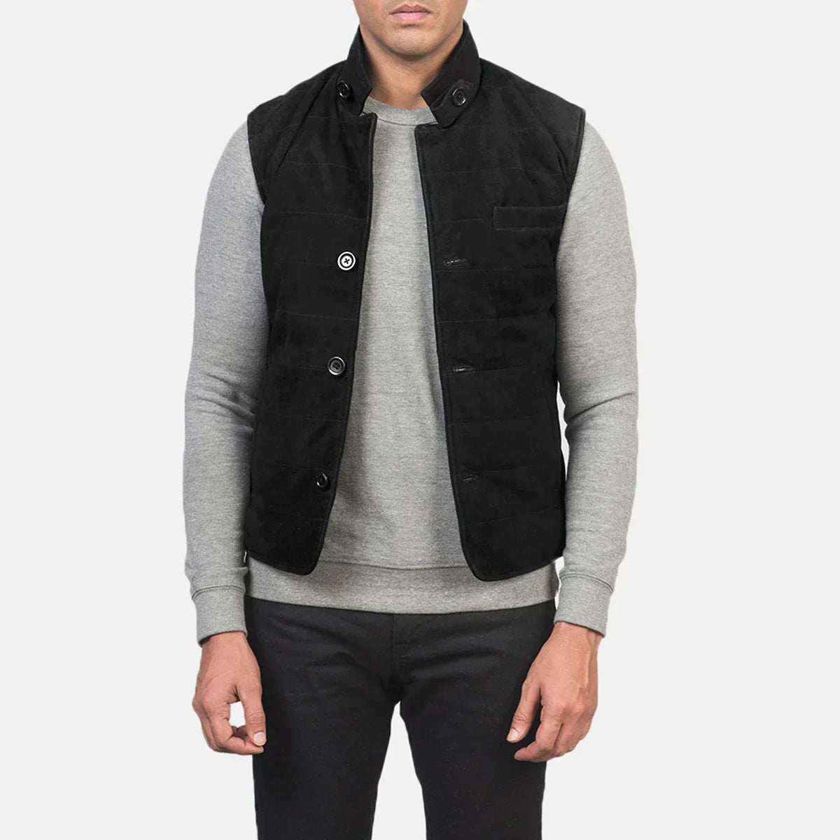 Tony Black Suede Vest - men's vest in black suede leather, view 1