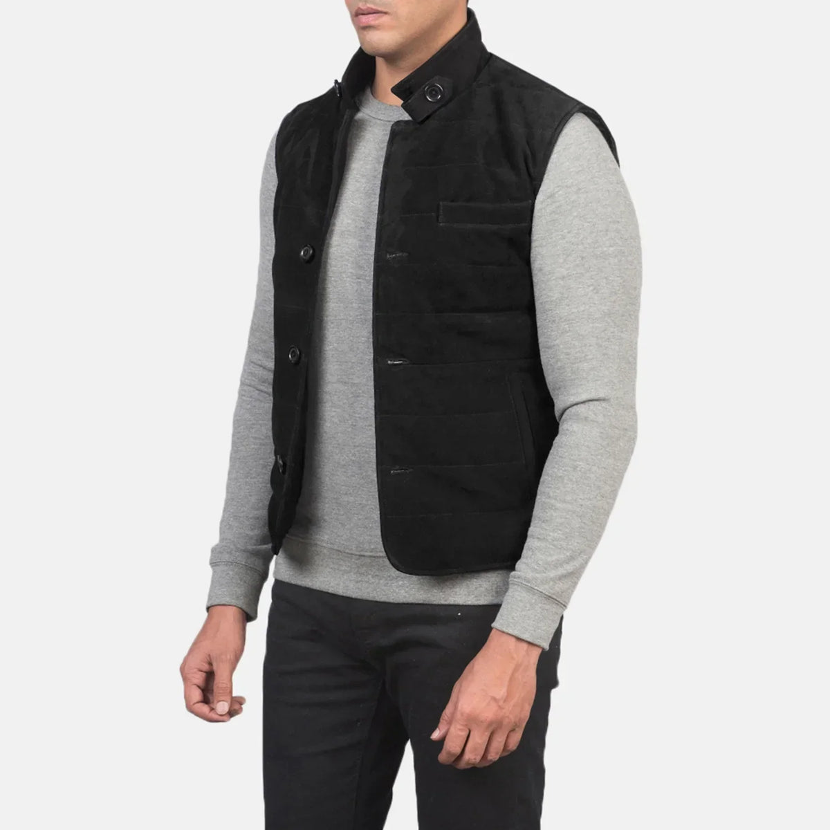 Tony Black Suede Vest - men's vest in black suede leather, view 2