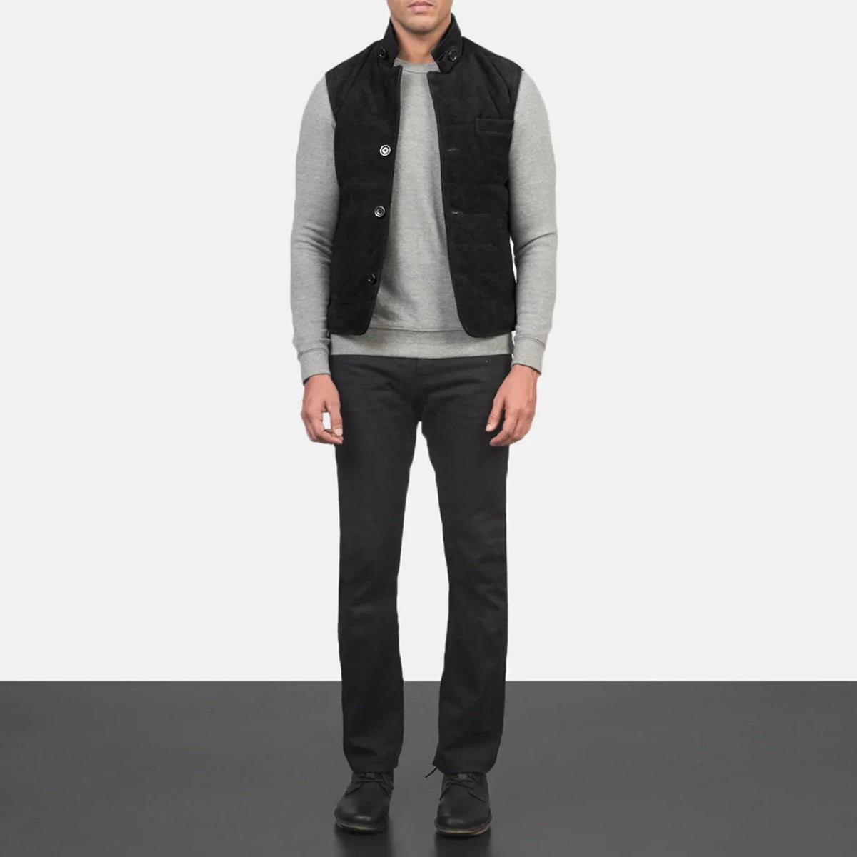 Tony Black Suede Vest - men's vest in black suede leather, view 3