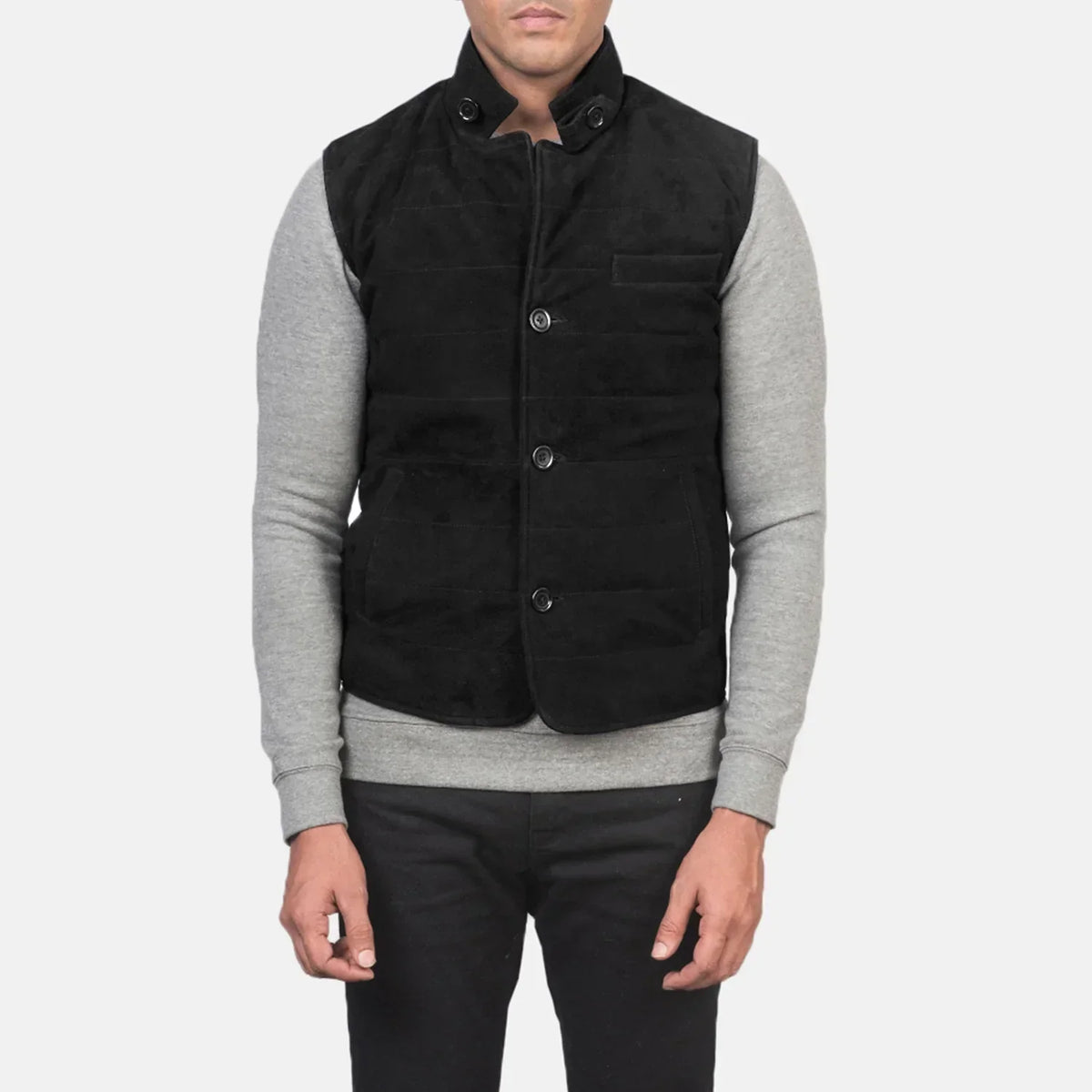 Tony Black Suede Vest - men's vest in black suede leather, view 4