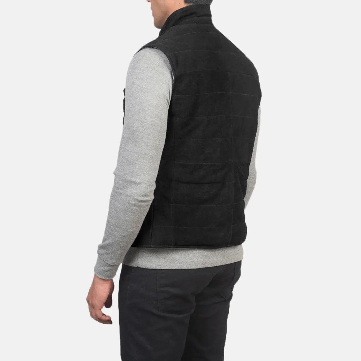 Tony Black Suede Vest - men's vest in black suede leather, view 5