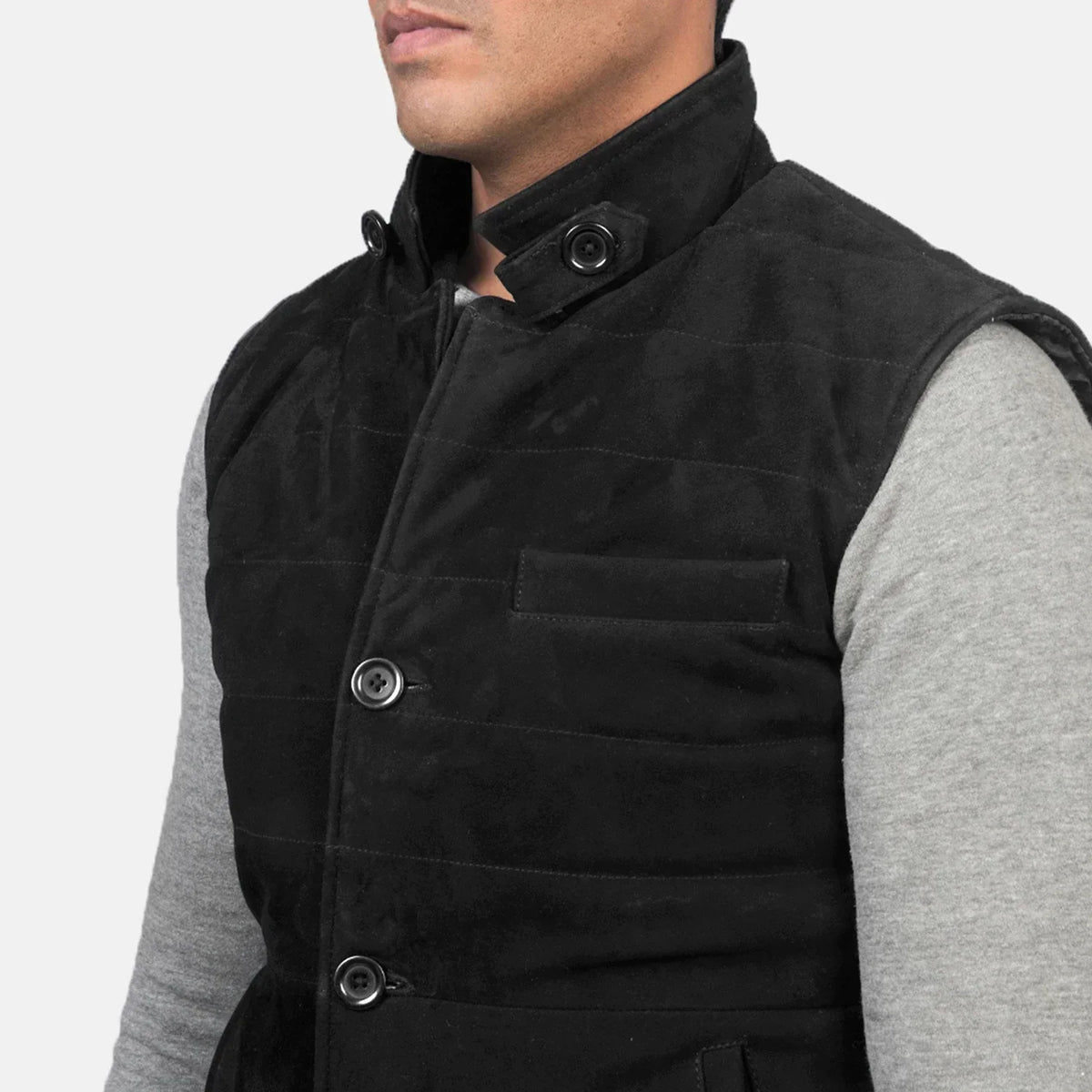 Tony Black Suede Vest - men's vest in black suede leather, view 6