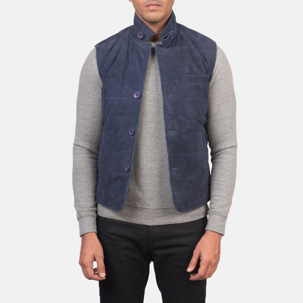 Tony Blue Suede Vest - men's vest in blue suede leather, view 1