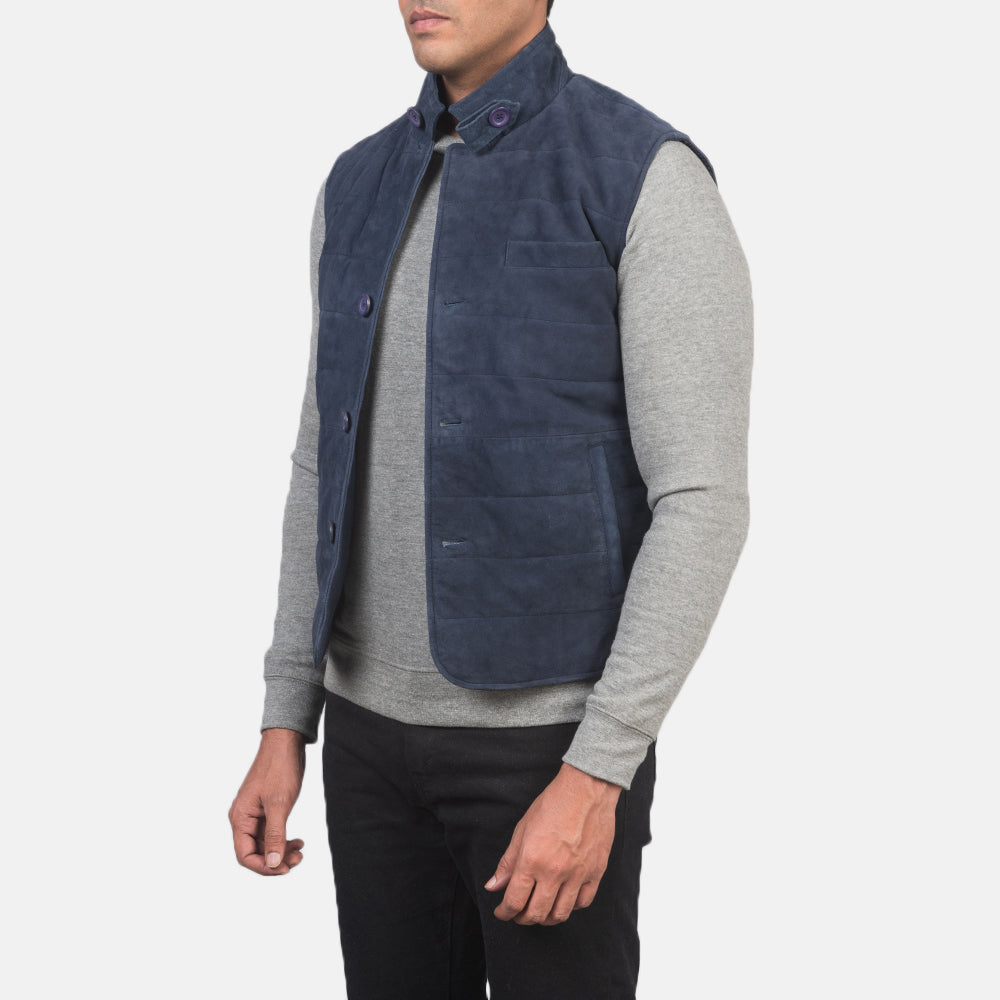 Tony Blue Suede Vest - men's vest in blue suede leather, view 2