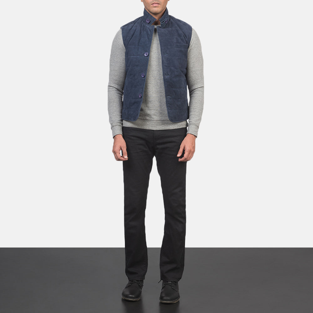 Tony Blue Suede Vest - men's vest in blue suede leather, view 3