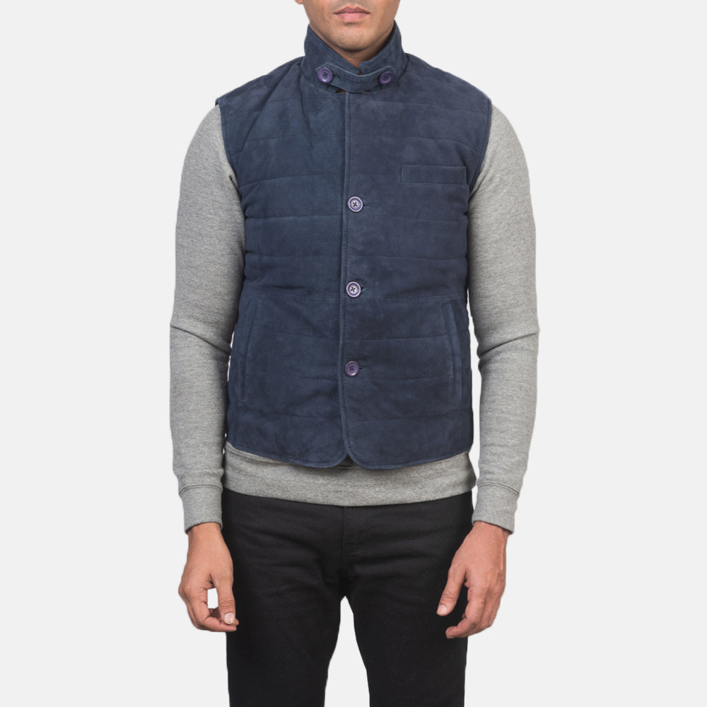 Tony Blue Suede Vest - men's vest in blue suede leather, view 4