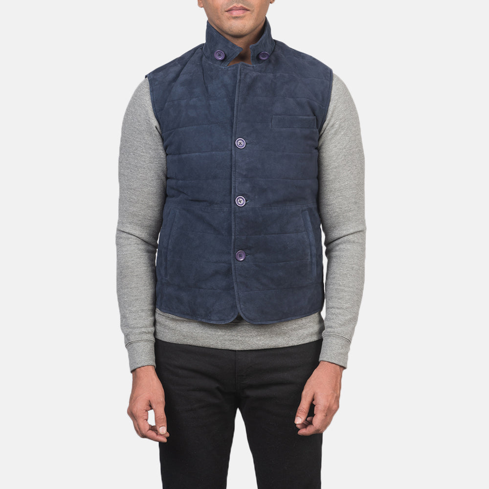 Tony Blue Suede Vest - men's vest in blue suede leather, view 6