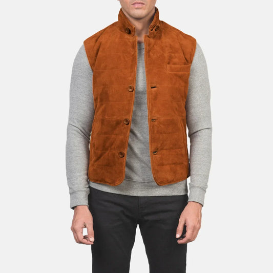 Tony Brown Suede Vest - men's vest in brown suede leather, view 1