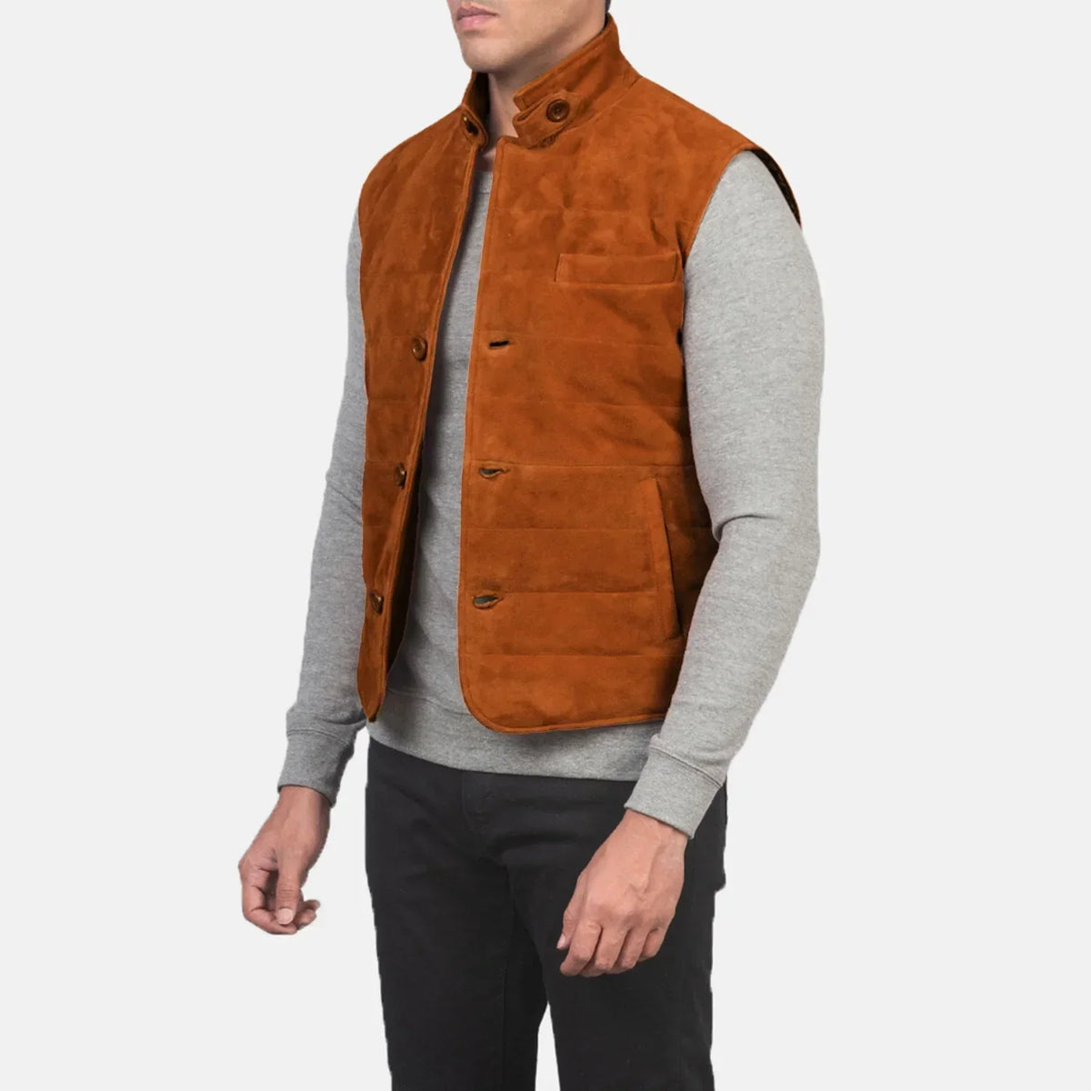 Tony Brown Suede Vest - men's vest in brown suede leather, view 2