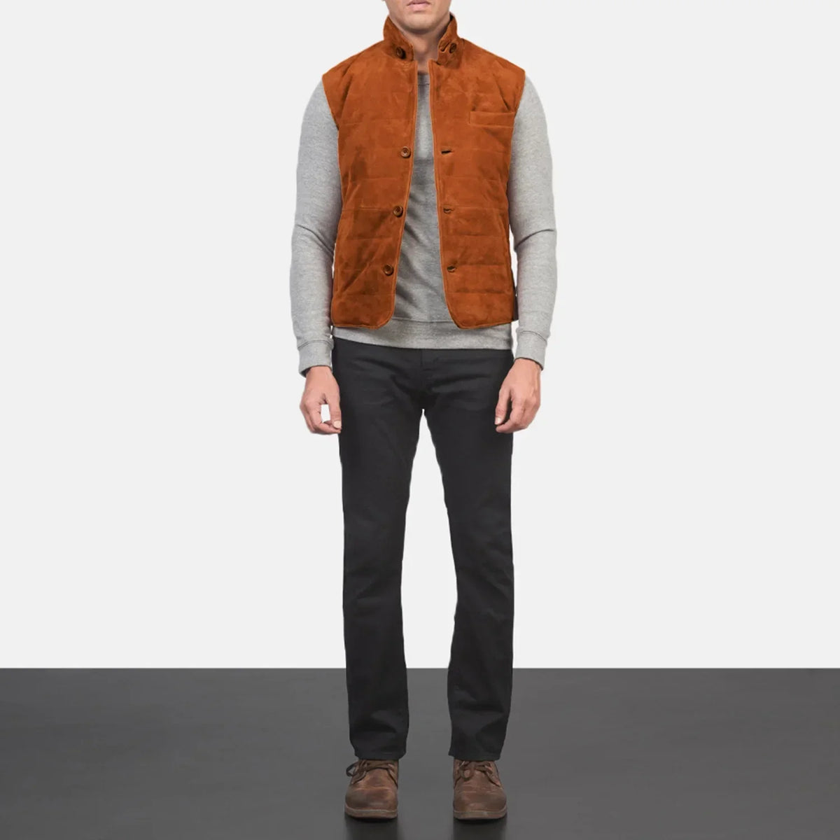 Tony Brown Suede Vest - men's vest in brown suede leather, view 3