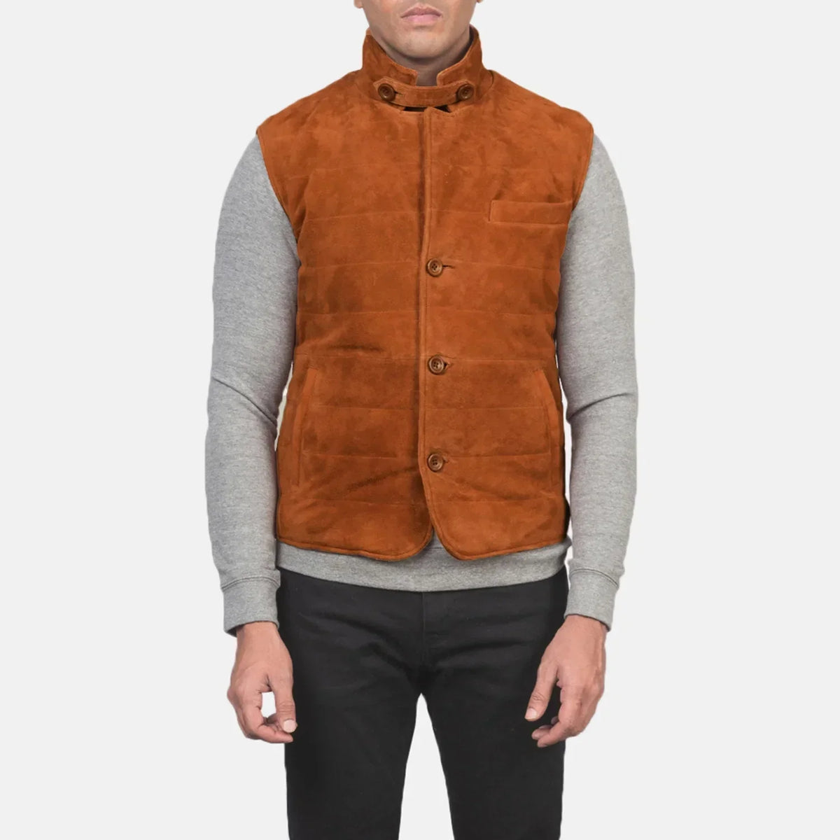 Tony Brown Suede Vest - men's vest in brown suede leather, view 4