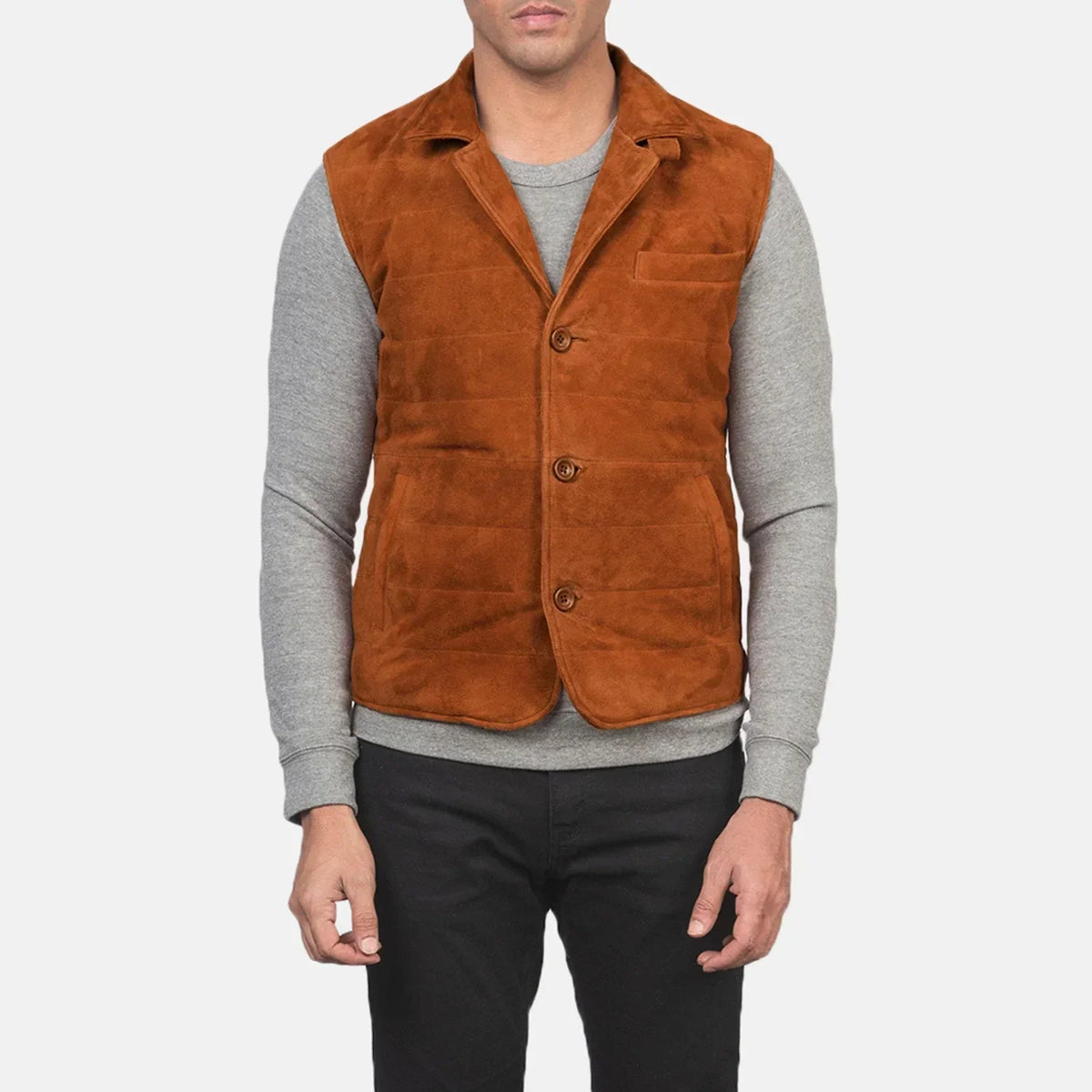Tony Brown Suede Vest - men's vest in brown suede leather, view 6