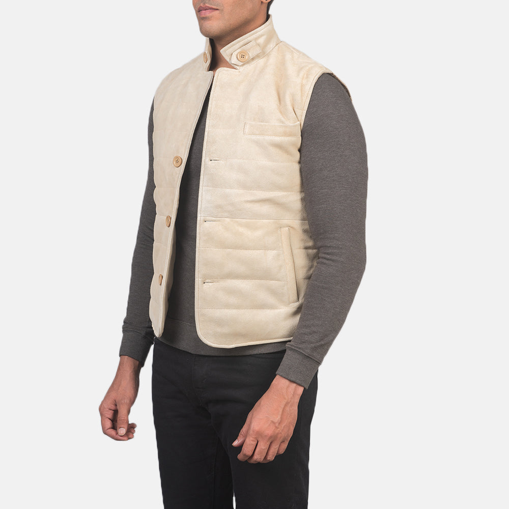 Tony Off-White Suede Vest - men's vest in off-white suede leather, view 2
