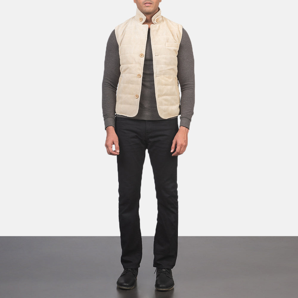 Tony Off-White Suede Vest - men's vest in off-white suede leather, view 3