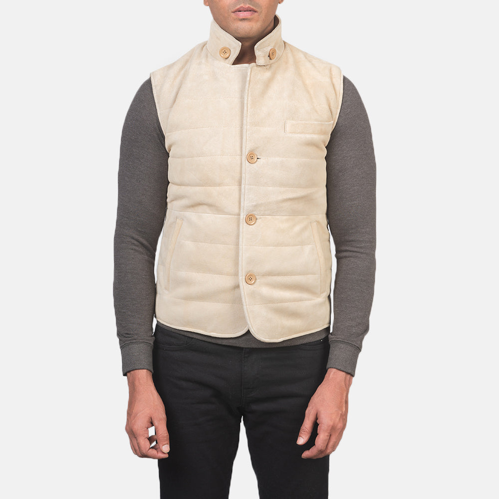 Tony Off-White Suede Vest - men's vest in off-white suede leather, view 4